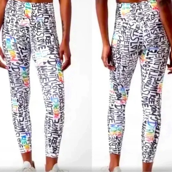 NWOT ATHLETA ELATION TRAIN 7/8
Tight Leggings PRIDE Graffiti words L - Picture 1 of 13